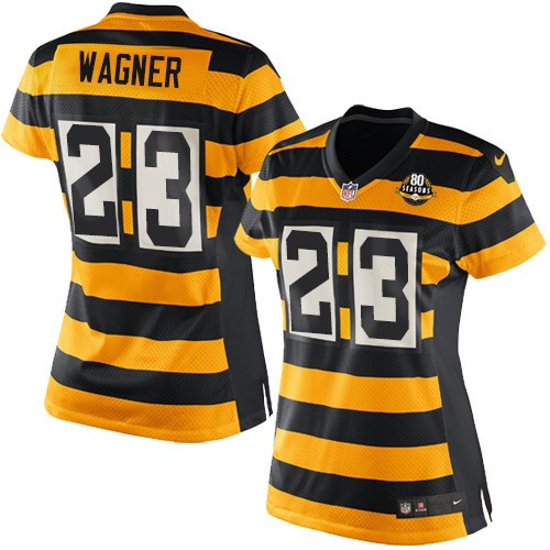 Women's Elite Mike Wagner 80th Anniversary Nike Jersey Gold/Black Alternate - #23 Throwback NFL Pittsburgh Steelers